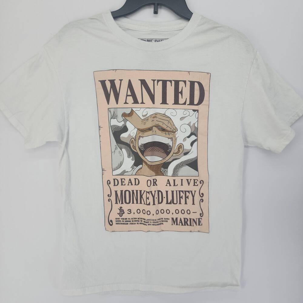 One Piece Luffy Wanted Poster Dead or Alive White Tee Sz M